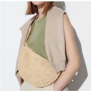 Uniqlo Raffia Crescent Moon Woven Shoulder Bag